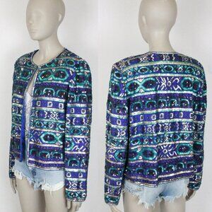 Papell Boutique Multicolor Sequin Cardigan